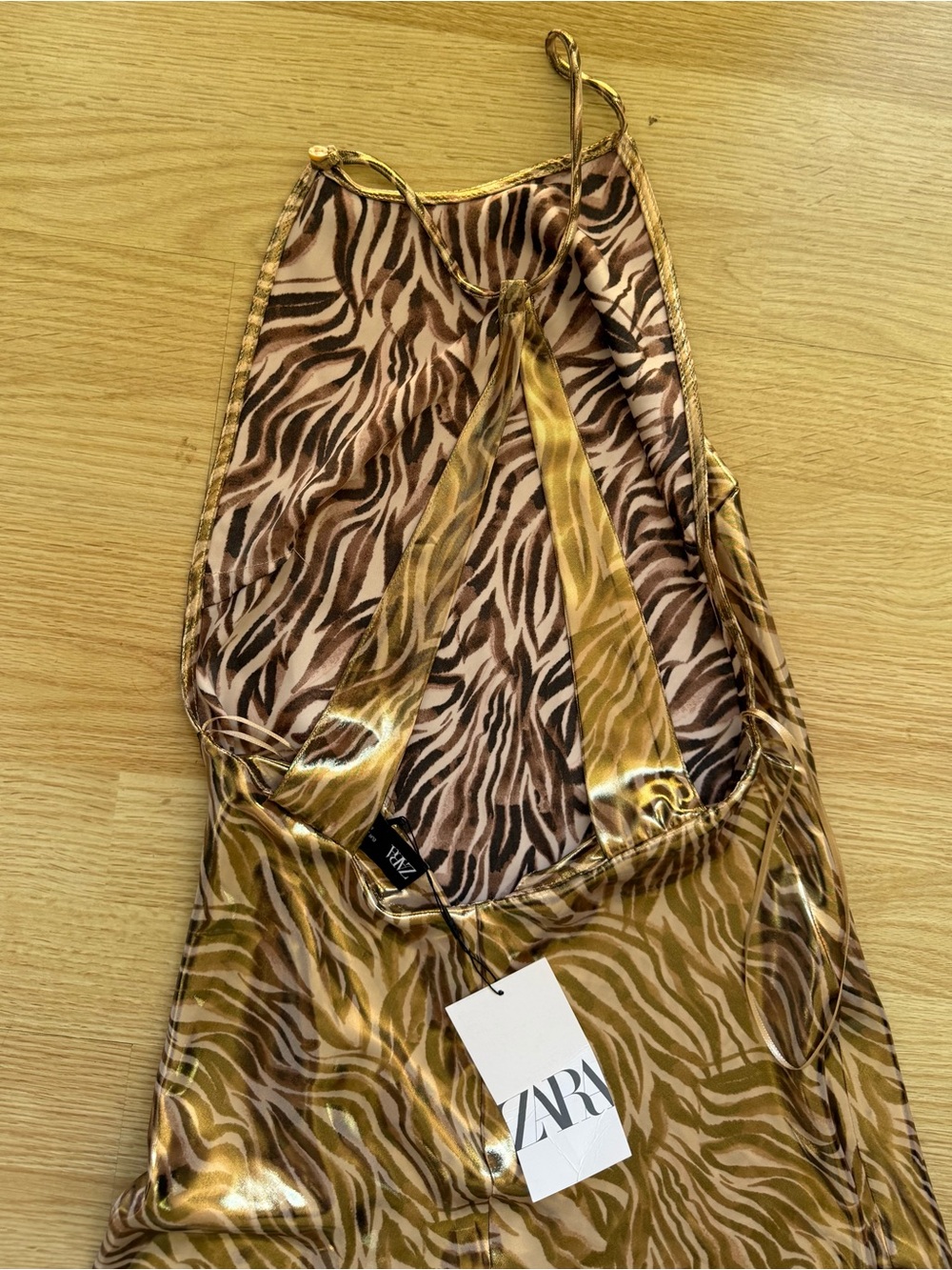 Zara Beige and Brown Animal-Print Midi Dress - Picture 5 of 6
